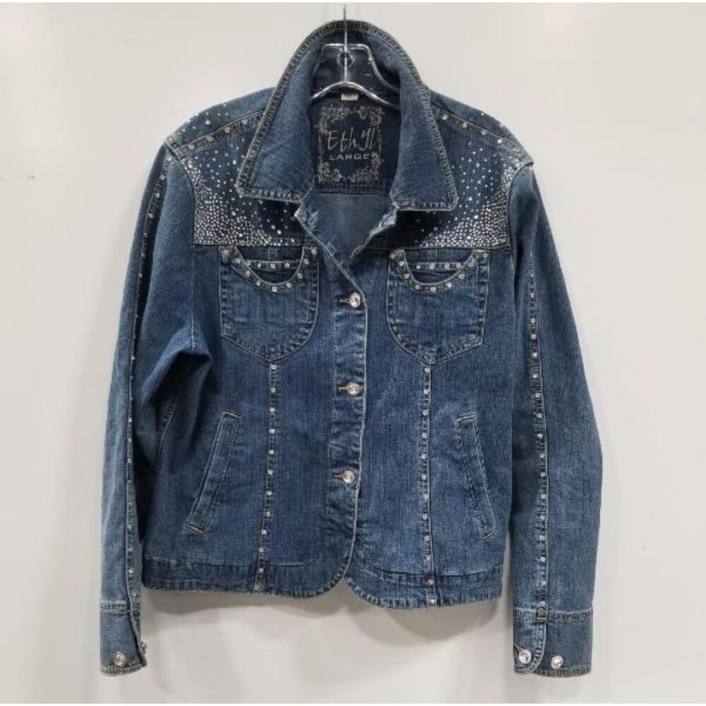 Ethyl Vintage Y2K Denim Embellished Rhinestone Stud Blast Western Style Jacket-